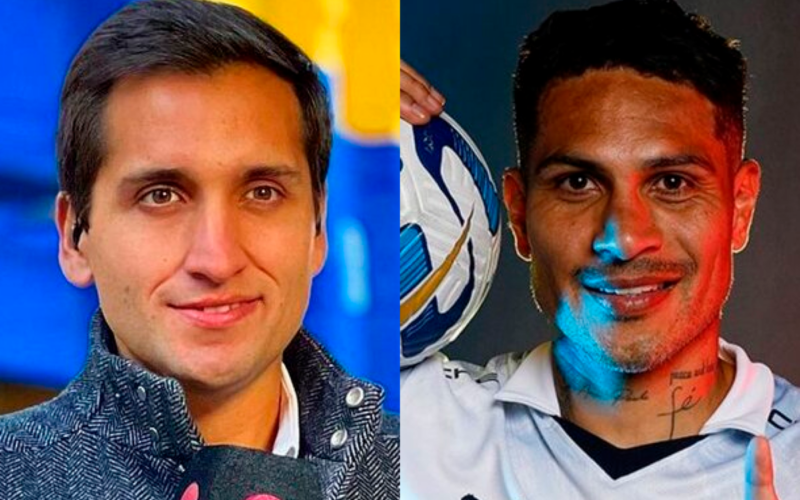 Primer plano al rostro del periodista deportivo, Daniel Arrieta, además de Paolo Guerrero, leyenda de la Selección Peruana.