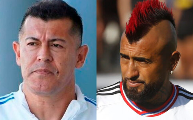 Primer plano al rostro de Jorge Almirón y Arturo Vidal, entrenador y futbolista profesional durante la temporada 2024, respectivamente.