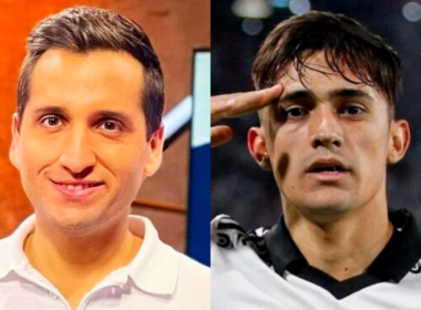 Primer plano al rostro de Daniel Arrieta y Pablo Solari, periodista deportivo y actual jugador de River Plate durante la temporada 2024, respectivamente.