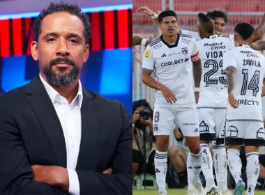 Primer plano de Jean Beausejour. Jugadores de Colo-Colo abrazándose.