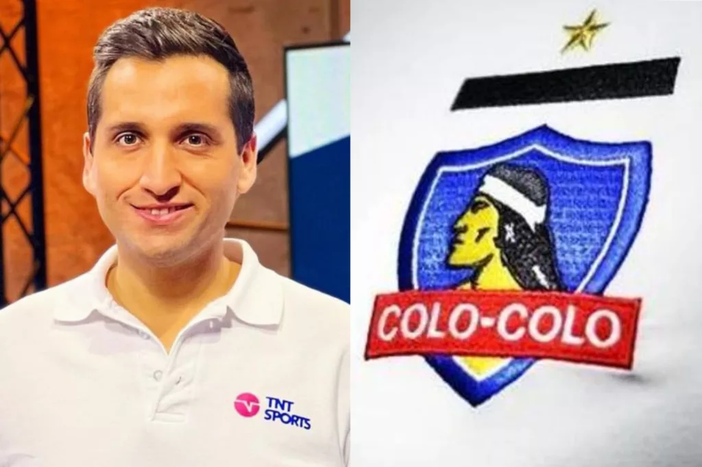 Primer plano a Daniel Arrieta con camiseta de TNT Sports y el escudo de Colo-Colo