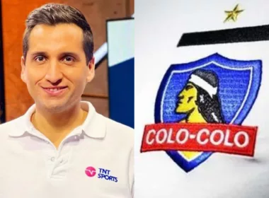 Primer plano a Daniel Arrieta con camiseta de TNT Sports y el escudo de Colo-Colo