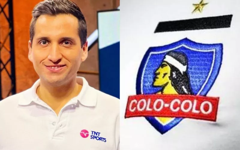 Primer plano a Daniel Arrieta con camiseta de TNT Sports y el escudo de Colo-Colo