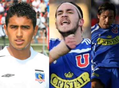 Arturo Vidal con camiseta de Colo-Colo, Mauricio Pinilla y Francisco Arrué con indumentaria de Universidad de Chile.