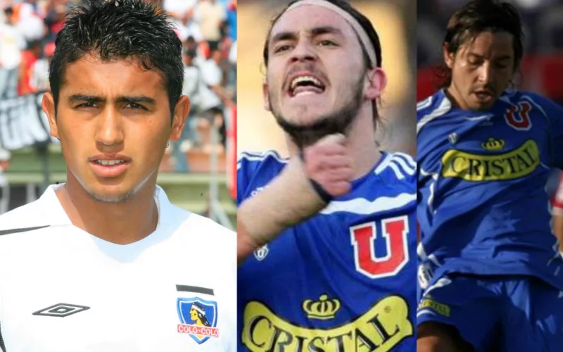 Arturo Vidal con camiseta de Colo-Colo, Mauricio Pinilla y Francisco Arrué con indumentaria de Universidad de Chile.