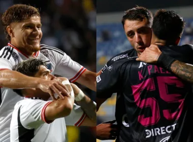 Jugadores de Colo-Colo e Independiente del Valle celebrando un gol