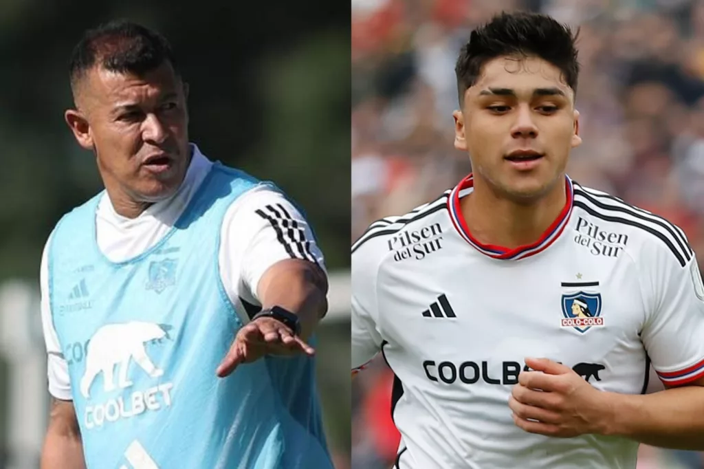 Jorge Almirón en un entrenamiento y Damián Pizarro celebrando un gol con Colo-Colo