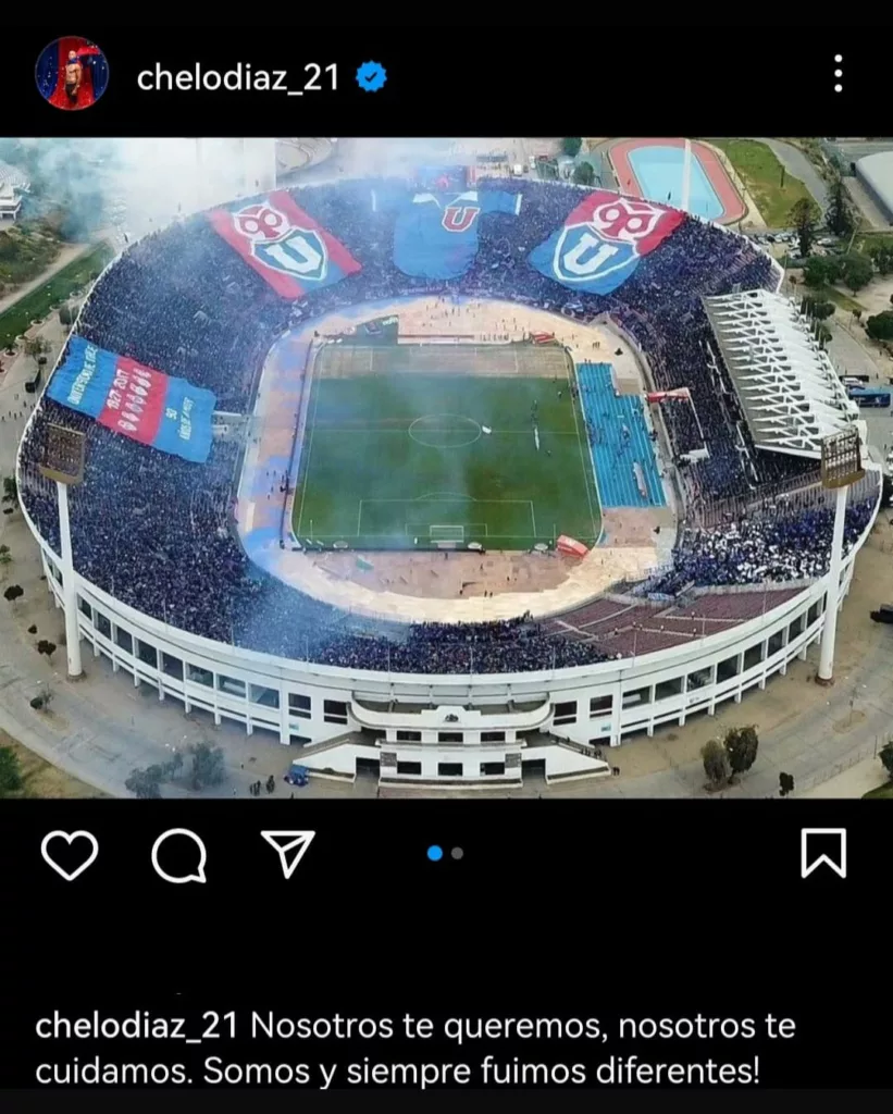 Publicación Marcelo Díaz en Instagram con el Estadio Nacional con hinchas de Universidad de Chile.