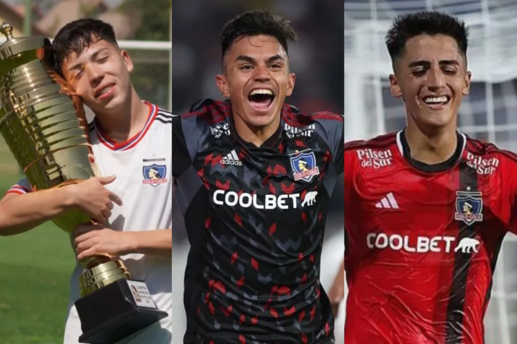 Primer plano a Leandro Hernández, Vicente Pizarro y Diego Plaza con camiseta de Colo-Colo.