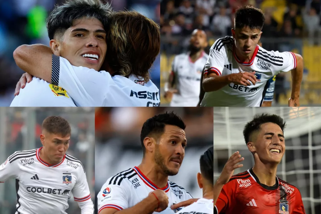 Carlos Palacios, Matías Moya, Lucas Soto, Ramiro González y Diego Plaza con la camiseta de Colo-Colo.