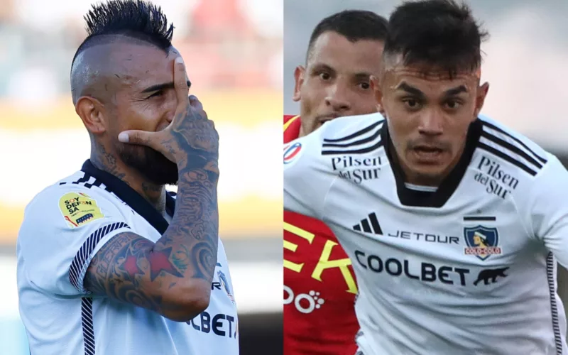 Primer plano a Arturo Vidal y Vicente Pizarro con la camiseta de Colo-Colo.