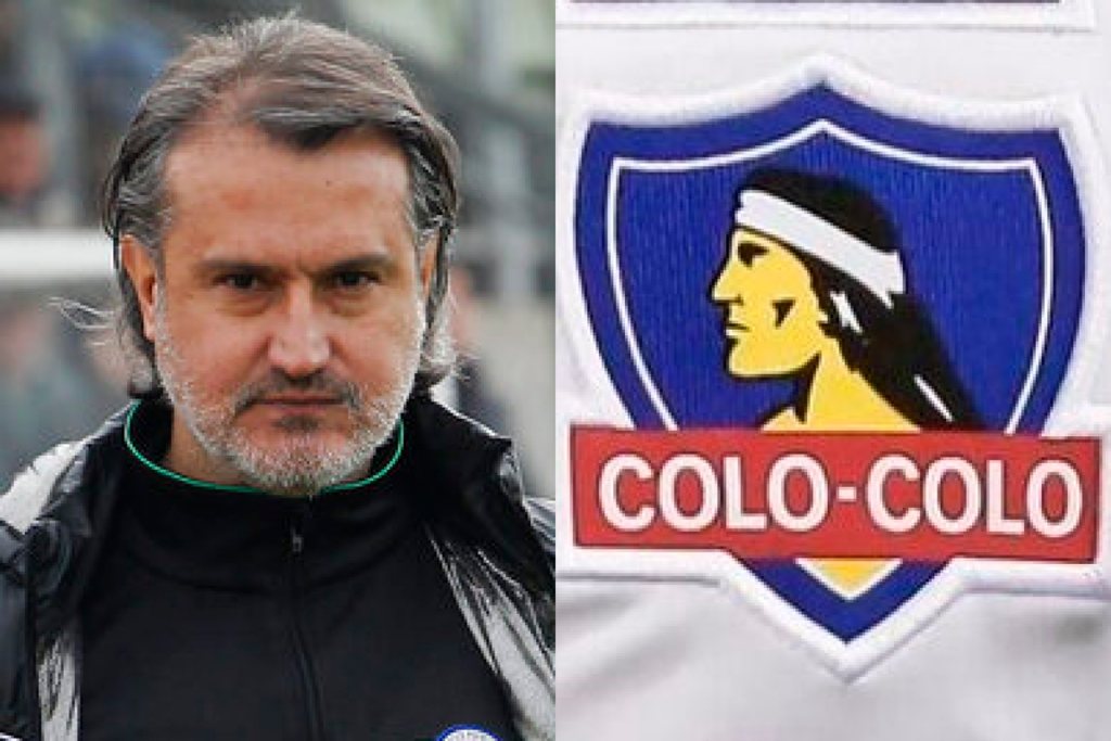 Primer plano al rostro del entrenador Fernando Vergara, mientras que a mano izquierda está la insignia de Colo-Colo.