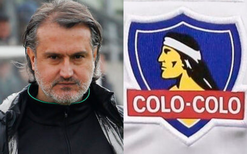 Primer plano al rostro del entrenador Fernando Vergara, mientras que a mano izquierda está la insignia de Colo-Colo.