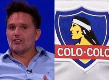 A mano izquierda se puede ver un primer plano al ex futbolista profesional, Rafael Olarra, mientras que en el sector derecho aparece el escudo de Colo-Colo.