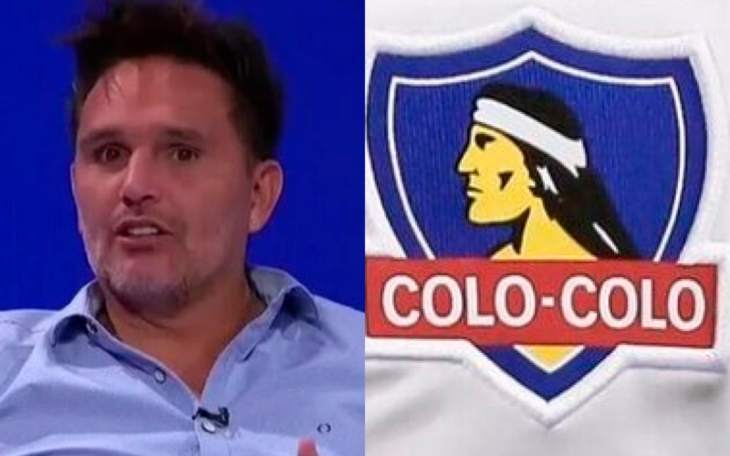 A mano izquierda se puede ver un primer plano al ex futbolista profesional, Rafael Olarra, mientras que en el sector derecho aparece el escudo de Colo-Colo.