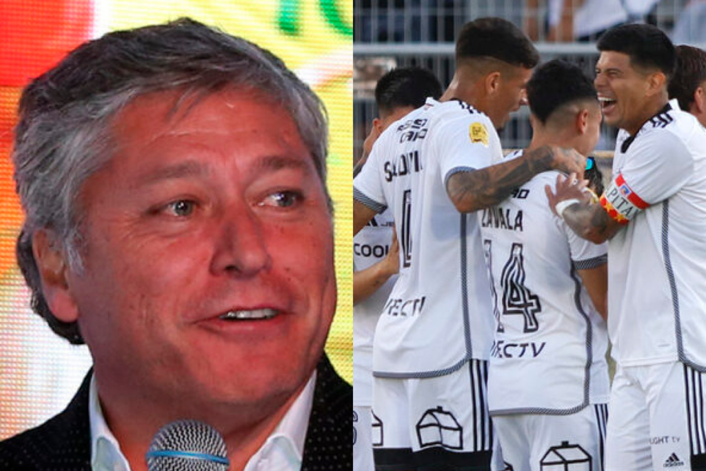 A mano izquierda aparece un primer plano al rostro sonriente de Patricio Yáñez, ex futbolista profesional y actual comentarista deportivo, mientras que en el sector derecho los jugadores de Colo-Colo se Colo-Colo se abrazan tras un gol en la Supercopa 2024.