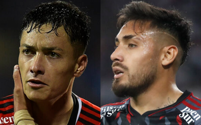 Primer plano a los rostros de Cristián Zavala y Marcos Bolados, futbolistas pertenecientes a Colo-Colo durante la temporada 2024.