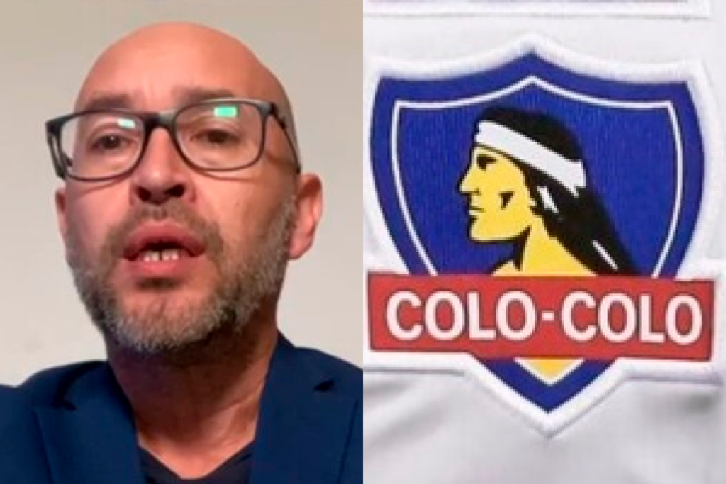 A mano izquierda se puede ver un primer plano al periodista deportivo chileno, Pablo Flamm, mientras que en el sector derecho está la insignia de Colo-Colo.