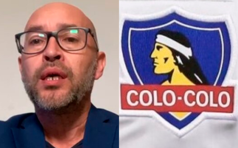 A mano izquierda se puede ver un primer plano al periodista deportivo chileno, Pablo Flamm, mientras que en el sector derecho está la insignia de Colo-Colo.