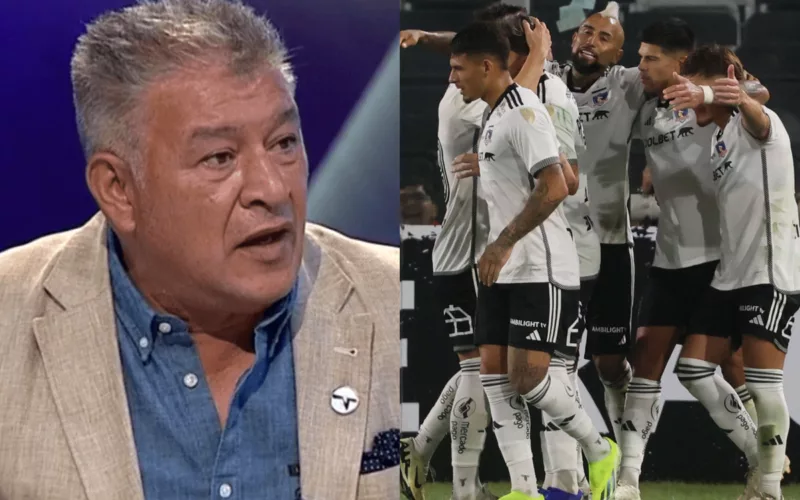 Primer plano de Claudio Borghi. Jugadores de Colo-Colo abrazándose.