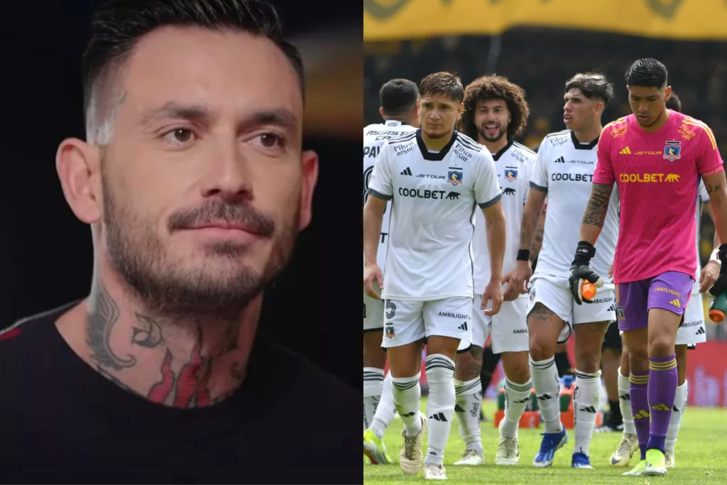 Primer plano de Mauricio Pinilla. Jugadores de Colo-Colo cabizbajos.