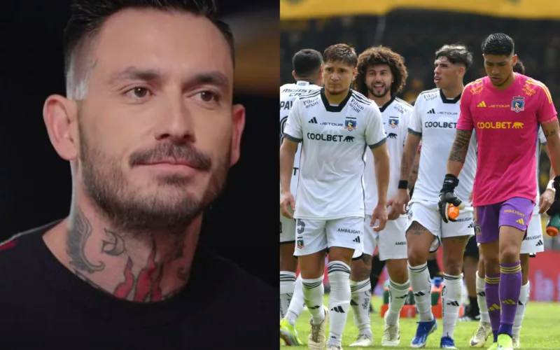 Primer plano de Mauricio Pinilla. Jugadores de Colo-Colo cabizbajos.