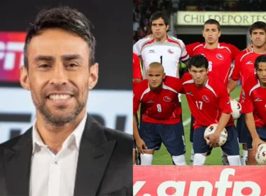 Primer plano de Jorge Valdivia. Jugadores de La Roja posando para una foto.