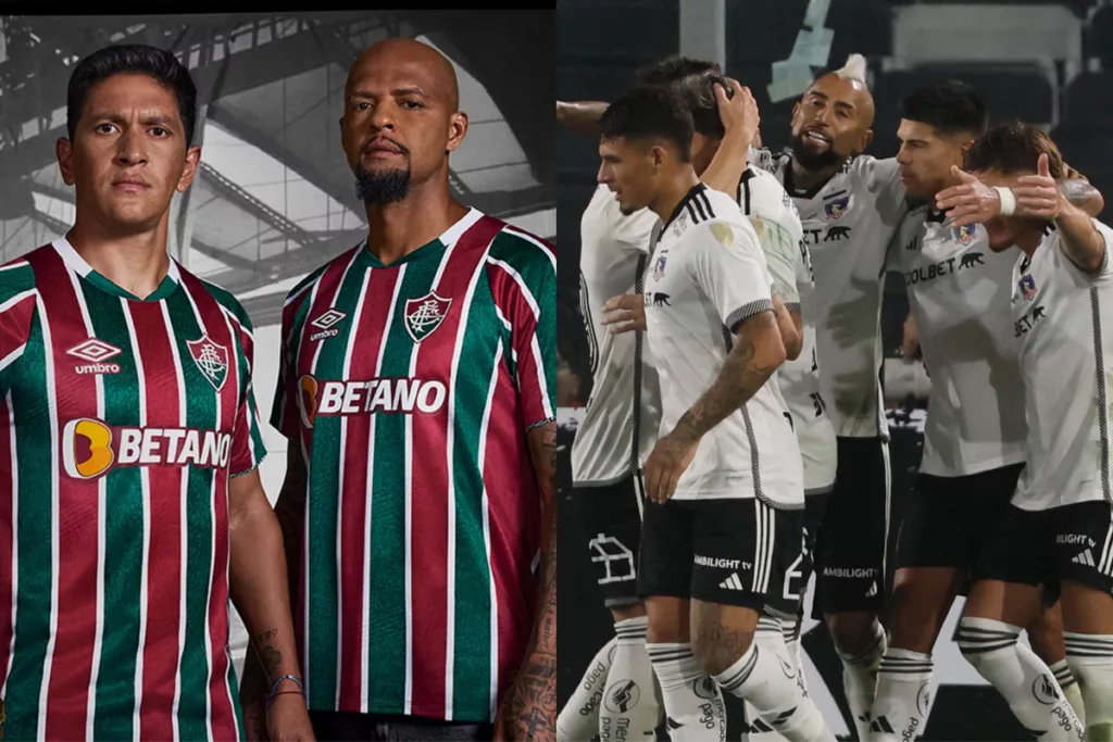 Jugadores de Fluminense serios. Jugadores de Colo-Colo arazándose.