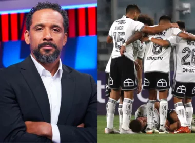 Primer plano de Jean Beausejour. Jugadores de Colo-Colo abrazándose.