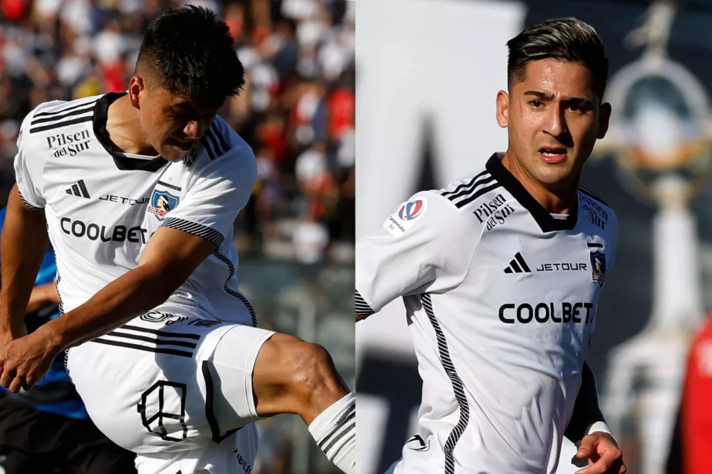 Primer plano a Damián Pizarro y Guillermo Paiva durante el partido de Colo-Colo vs Huachipato en el Estadio Monumental.