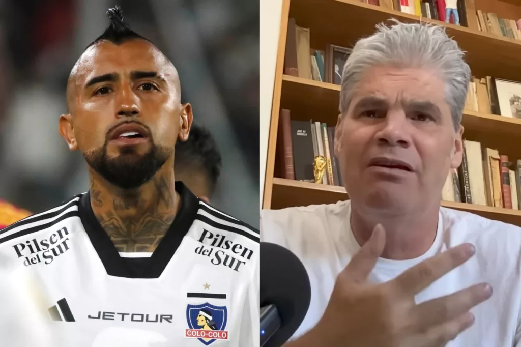 Primer plano a Arturo Vidal con la camiseta de Colo-Colo y Juan Cristóbal Guarello