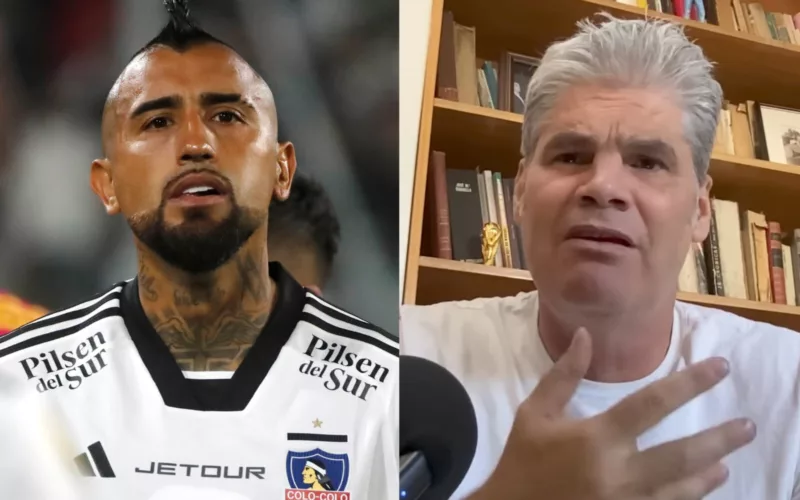 Primer plano a Arturo Vidal con la camiseta de Colo-Colo y Juan Cristóbal Guarello