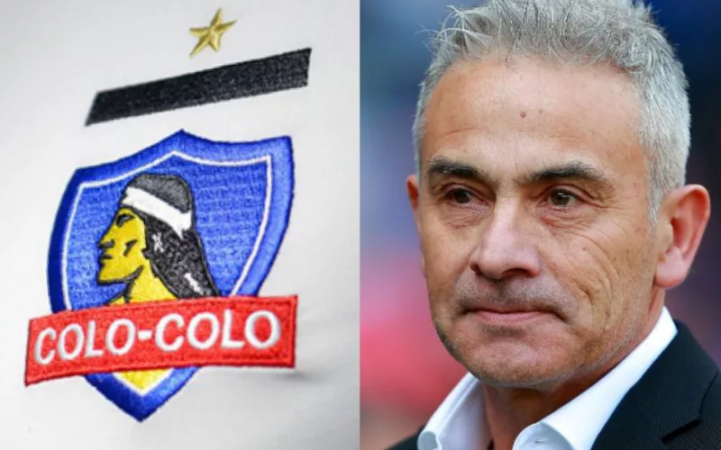 Primer plano a Juvenal Olmos y el escudo de Colo-Colo