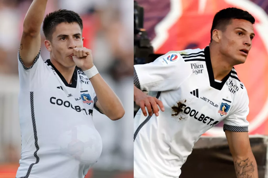 Primer plano a Matías Moya y Lucas Cepeda con la camiseta de Colo-Colo.