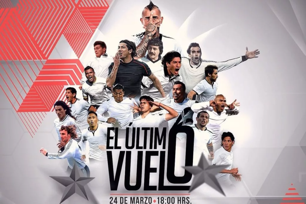Afiche del Último Vuelo Jaime Valdés junto a todos sus invitados para su partido de despedida.