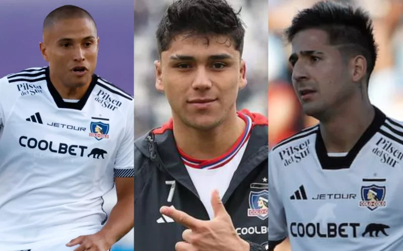 Leandro Benegas, Damián Pizarro y Guillermo Paiva con la indumentaria de Colo-Colo.