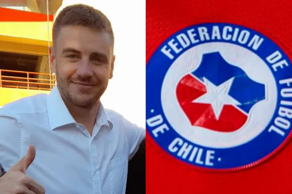 Primer plano a Gonzalo Fouillioux y el escudo de la Selección Chilena.