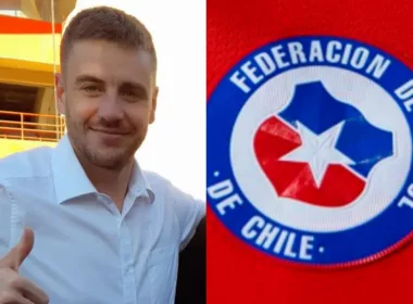 Primer plano a Gonzalo Fouillioux y el escudo de la Selección Chilena.