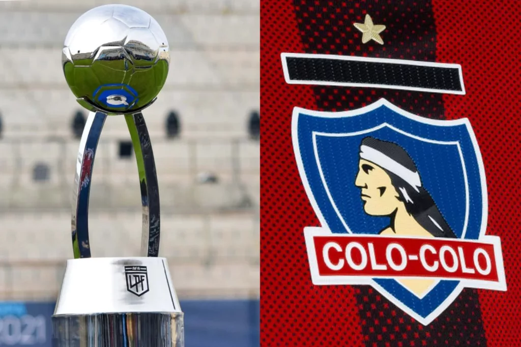 Trofeo Copa de la Liga del Fútbol Argentino y el escudo de Colo-Colo