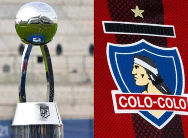 Trofeo Copa de la Liga del Fútbol Argentino y el escudo de Colo-Colo