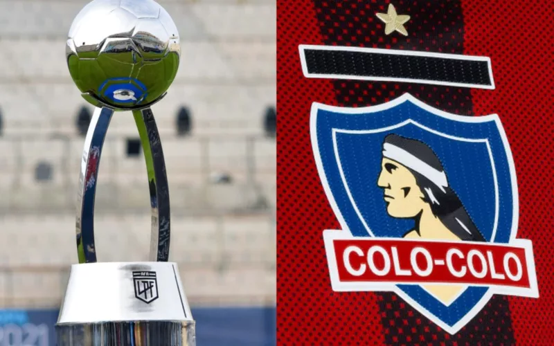 Trofeo Copa de la Liga del Fútbol Argentino y el escudo de Colo-Colo