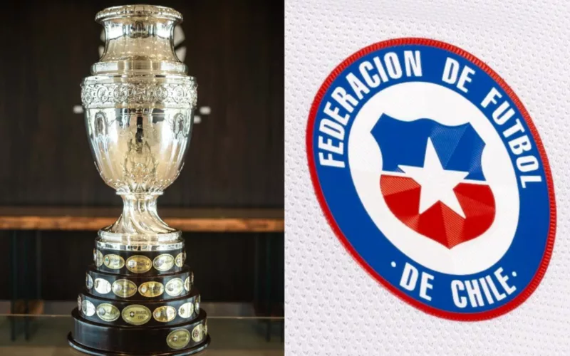 Trofeo Copa América y el escudo de la Selección Chilena en una camiseta blanca.