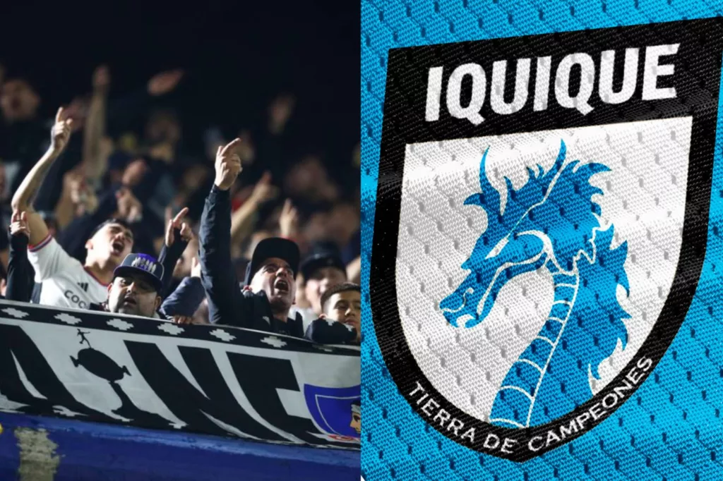 Hinchas de Colo-Colo, y el escudo de Deportes Iquique