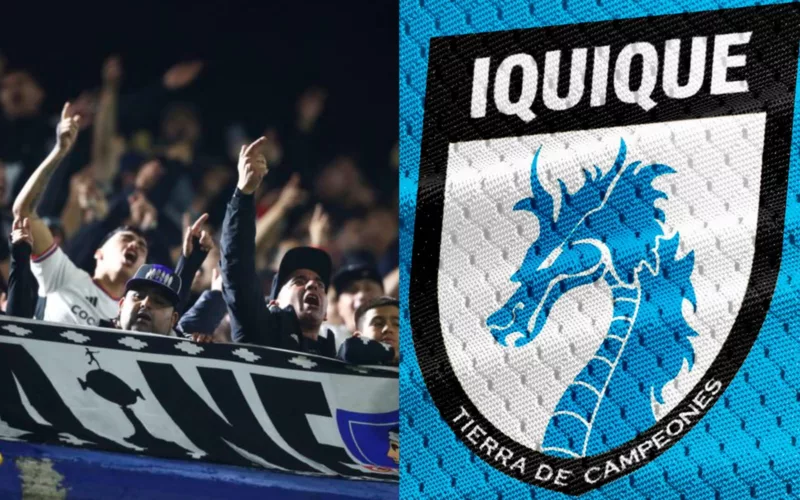 Hinchas de Colo-Colo, y el escudo de Deportes Iquique