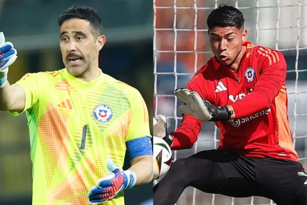 Primer plano a Claudio Bravo y Brayan Cortés con indumentaria de la Selección Chilena.