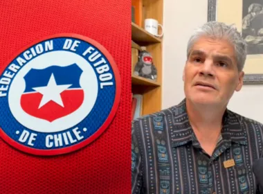 Primer plano a Juan Cristóbal Gaurello junto al escudo de la Selección Chilena