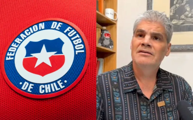 Primer plano a Juan Cristóbal Gaurello junto al escudo de la Selección Chilena