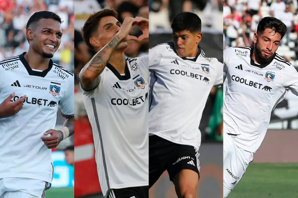 Daniel Gutiérrez, Erick Wiemberg, Esteban Pavez y Jeyson Rojas con la camiseta de Colo-Colo.