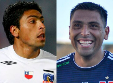A mano izquierda se puede ver a Gonzalo Jara defendiendo los colores de Colo-Colo, mientras que en el sector derecho de la fotografía el mismo futbolista sonríe con la camiseta de Universidad de Chile.