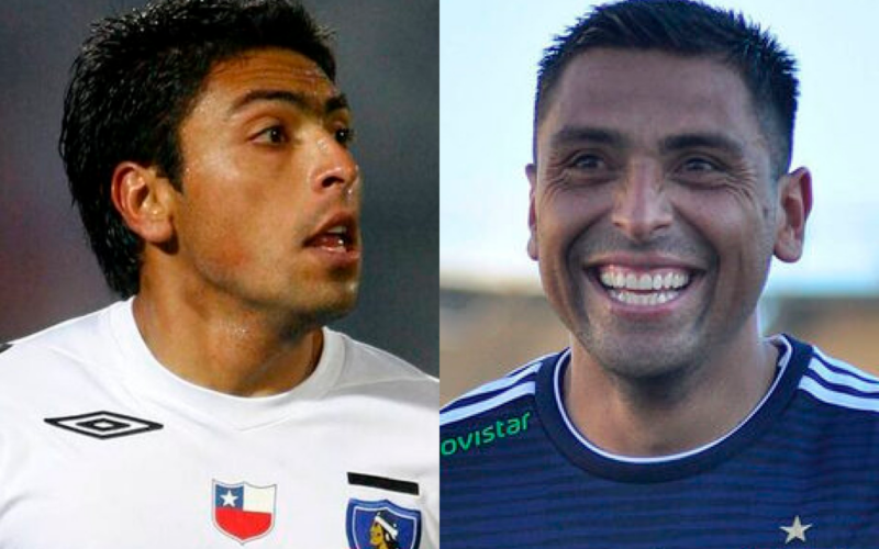 A mano izquierda se puede ver a Gonzalo Jara defendiendo los colores de Colo-Colo, mientras que en el sector derecho de la fotografía el mismo futbolista sonríe con la camiseta de Universidad de Chile.